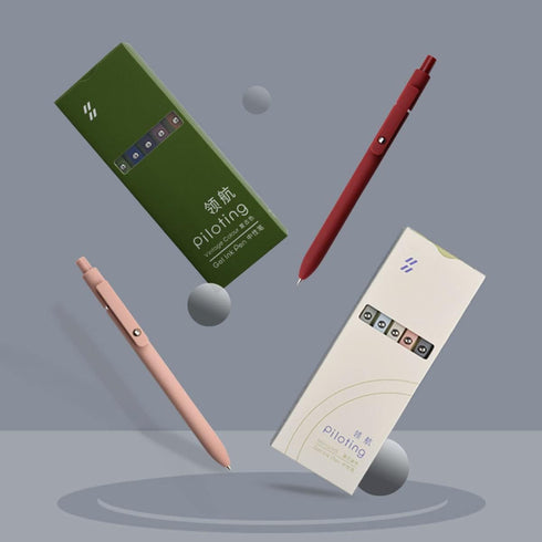 Smooth Writing Aesthetic Pens, Retractable Quick Dry Gel Ink 0.5mm Black Ink Pens for Office School 5pcs Vintage