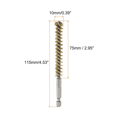 5Pcs Bore Brush Brass 10mm Dia Cleaning Twisted Bronze Wire Brush Tube Pipe Cleaner with Handle 1/4 Inch Hex Shank for Tubes, Ports, Bearings