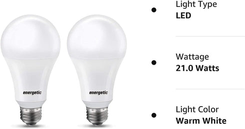 Dimmable A21 LED Bulb 2-Pack, 2600LM Super Bright Light Bulbs, 20W=150W, Warm White 3000K, UL Listed, E26 Base
