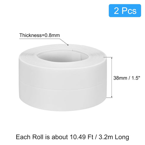 uxcell Waterproof Seal Caulk Strip Tape Self Adhesive, 2pcs 10.5 Ft L x 1.5" W PVC Sealing Tape Caulking Tape for Kitchen Countertop, Bathroom, Toilet, Bathtub Floor Wall Corner, White
