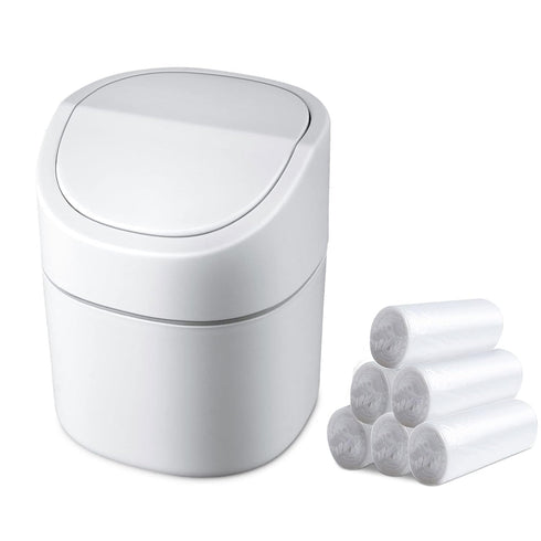 Mini Desk Trash Can with Lid, 180 Pcs Swing-Lid Tiny Countertop Garbage Bin, Small Plastic Waste Basket