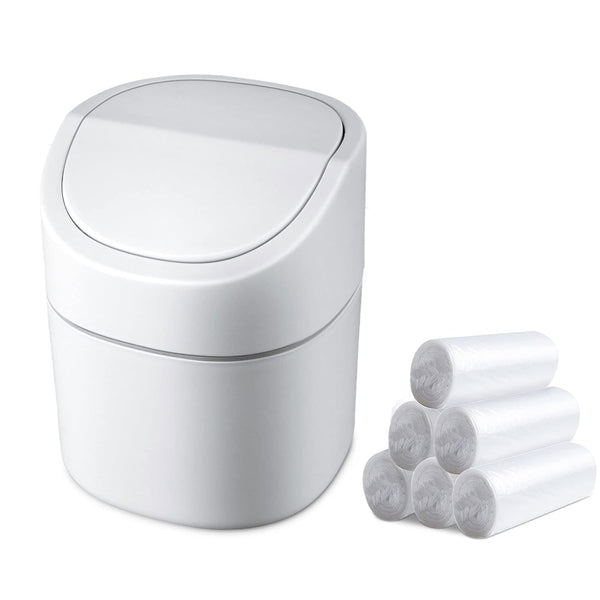 Mini Desk Trash Can with Lid, 180 Pcs Swing-Lid Tiny Countertop Garbage Bin, Small Plastic Waste Basket