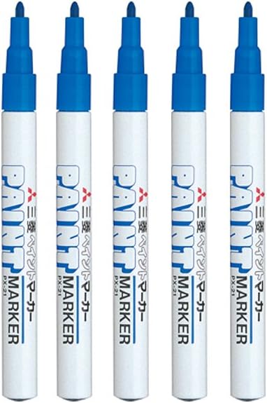 Uni-Paint Oil Based Paint Marker, 5 Pens Bundle Set, Multi Surface Marking Pen (PX-21) Fine Point Blue Colour