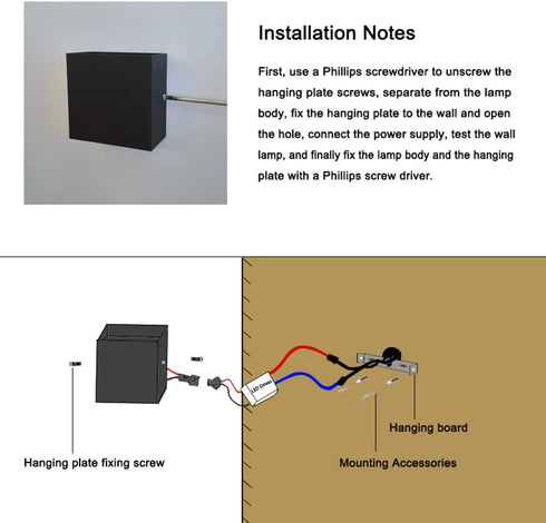 85-265V 6W dimmable) LED Modern Wall Sconce, AC Cube COB Wall Lamp Up and Down Wall Sconce for Corridor Stair Bedside