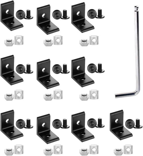10 Sets 2020 Corner Bracket Connectors for 2020 Series Aluminum Extrusion Profile Accessories (L Black)