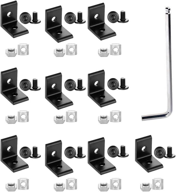10 Sets 2020 Corner Bracket Connectors for 2020 Series Aluminum Extrusion Profile Accessories (L Black)