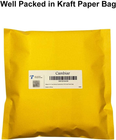 Cambiar Small Clear Poly Zipper Lock Bags 2''x 2'' (Pack of 500) 2 Mil Reclosable Storage Bags
