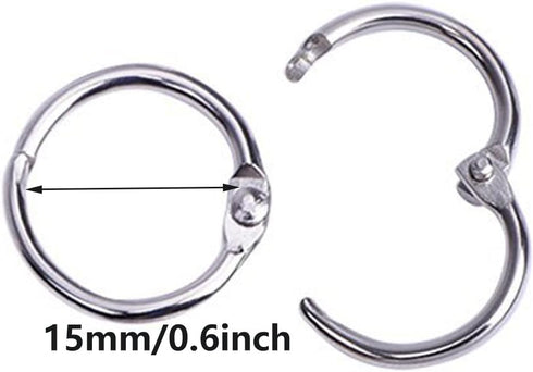Mini Book Rings - 0.6 Inch/15mm Loose Leaf Rings for Album & Photo Paper - 100pcs
