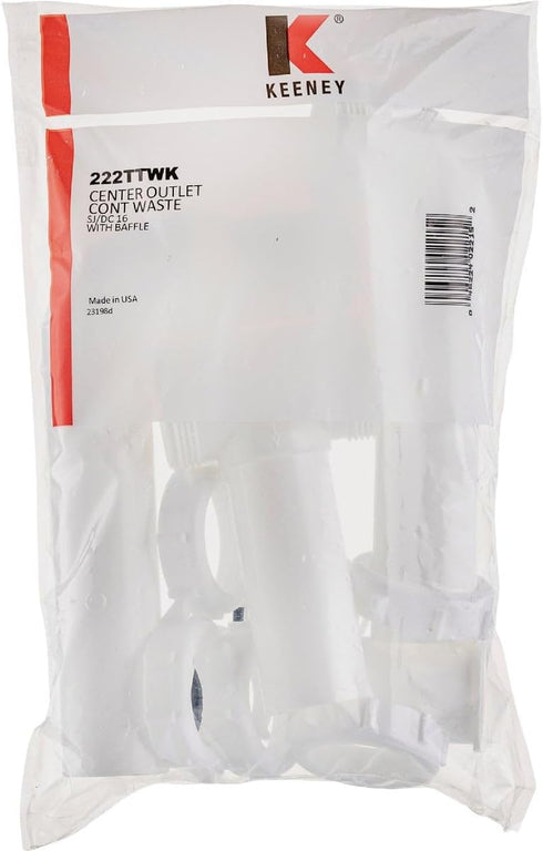 Plumb Pak 222TTWK Center Outlet Continuous Waste Drain, 1.5 x 16 Inch, White