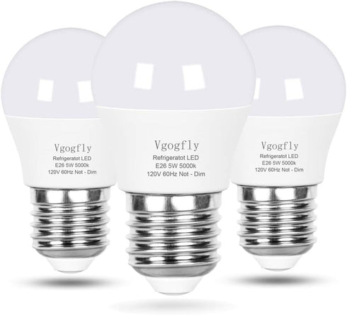 Vgogfly LED Refrigerator Light Bulb, 40W Equivalent, 120V A15 Fridge Waterproof Bulbs, Daylight White 5000K (3 Pack)