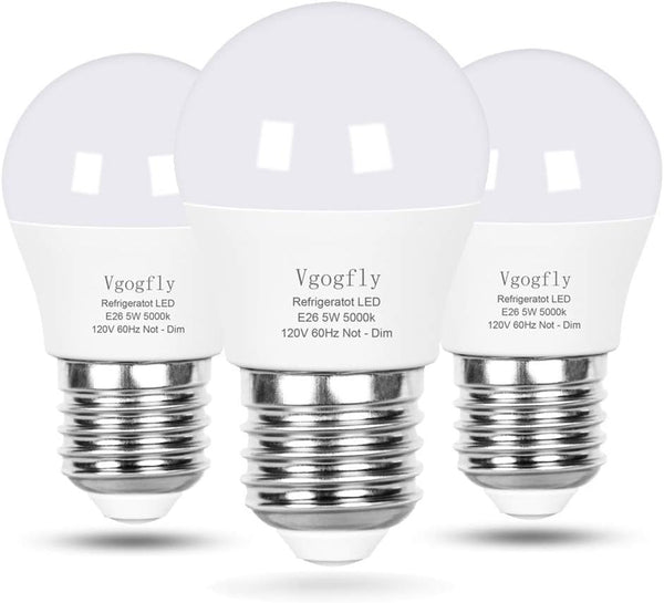 Vgogfly LED Refrigerator Light Bulb, 40W Equivalent, 120V A15 Fridge Waterproof Bulbs, Daylight White 5000K (3 Pack)