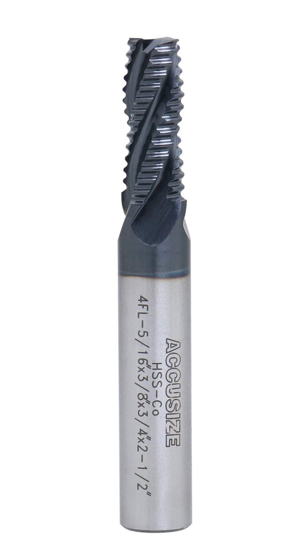 Accusize Industrial Tools 5/16'' by 3/8'' by 3/4'' Flt Length, 4 Flute M42 8% Cobalt Tialn Roughing End Mill