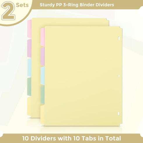 SKYDUE Binder Dividers with Tabs, 5 Tab Dividers, Pack of 2 Sets, 10 Dividers for 3 Ring Binder, Binder Dividers with Write on Tabs for School Office Home by SKYDUE