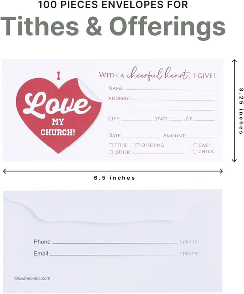 Church Offering Envelopes | Cash Envelopes for Tithes and Offering | 100 Pack | I LOVE MY CHURCH