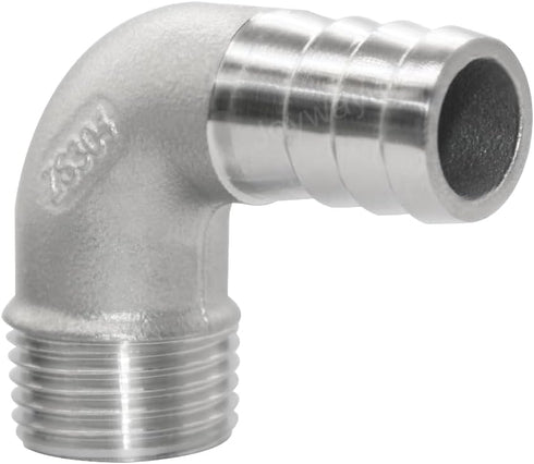 Joywayus Stainless Steel Hose Fitting, 90 Degree Elbow, 5/8" Barb x 1/2"NPT Male Pipe for Water/Fuel/Air