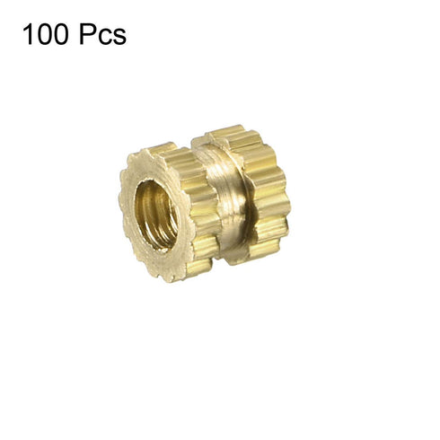 uxcell Knurled Insert Nuts, 100Pcs M2 x 3mm Length, 3.2mm OD Female Thread Brass Insert for 3D Printer