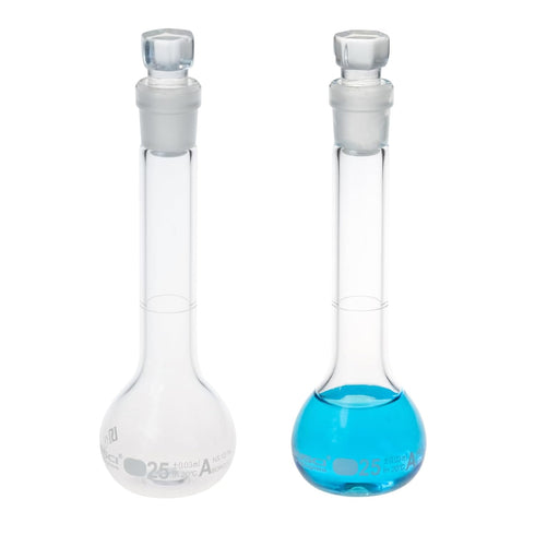 2PCS 25ML Volumetric Measuring Flask Set NS12/14, Graduated Glass Stopper, ASTM Class A Borosilicate Glass 3.3 for