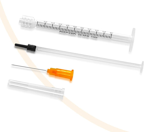 1ml Disposable Luer Lock Syringes with 25G 1 Inch Needle, Individual Package - Pack of 20