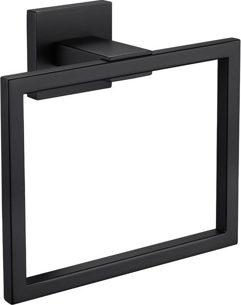 Hand Towel Holder for Bathroom, Matte Black Square Wall Mount Towel Rings, SUS 304 Stainless Steel Shower Hanger
