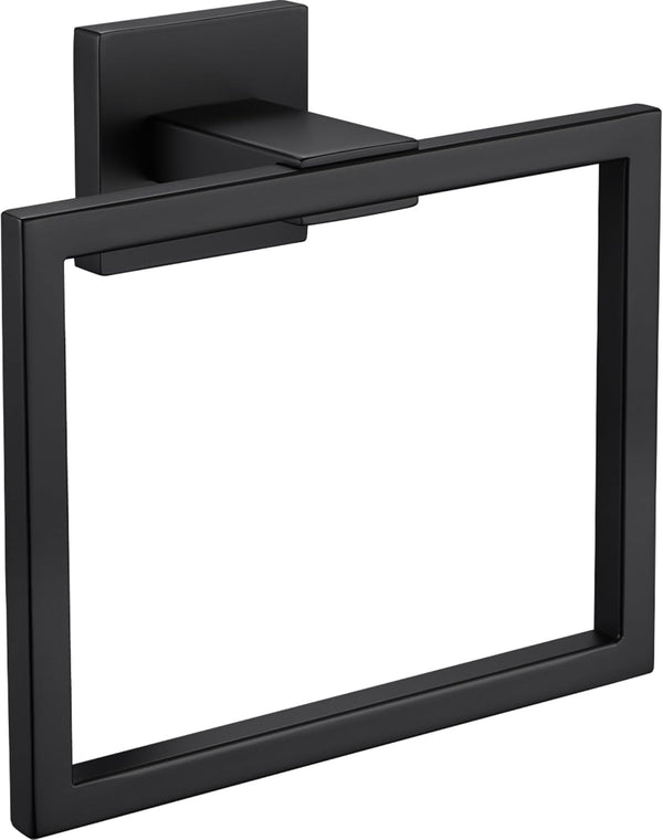 Hand Towel Holder for Bathroom, Matte Black Square Wall Mount Towel Rings, SUS 304 Stainless Steel Shower Hanger