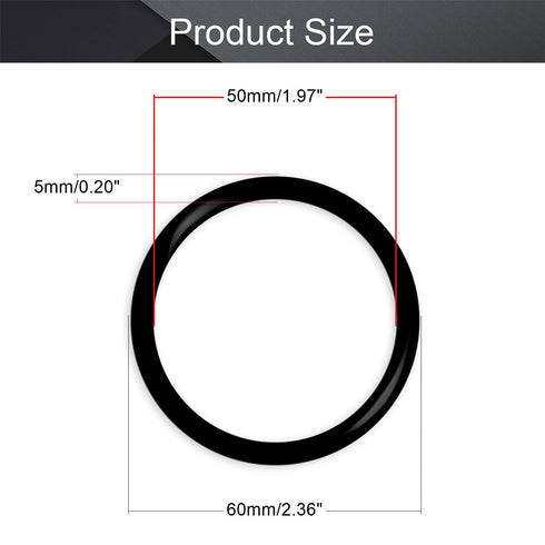 Othmro 10pcs Nitrile Rubber O-Rings - 5mm Wire Dia, 60mm OD for Oil or Air Sealing