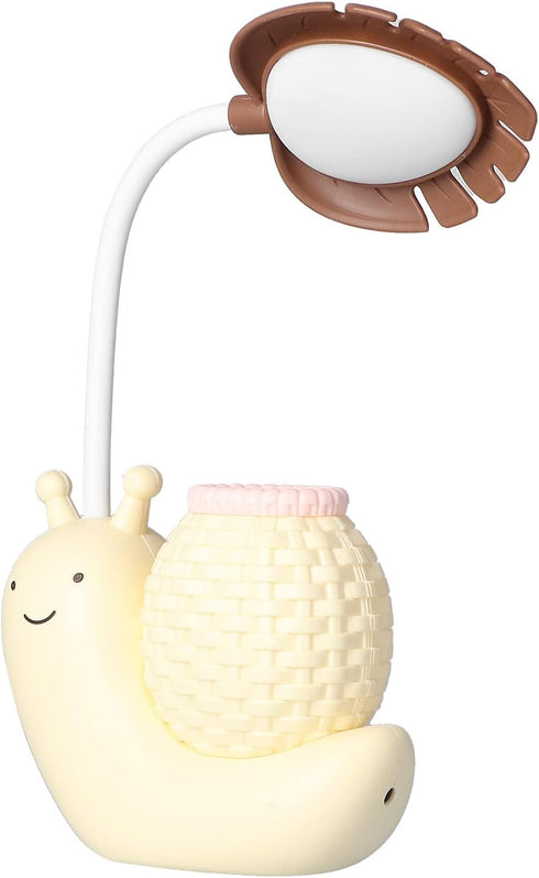 5V 0.6-3W FTVOGUE LED Desk Lamp with Pen Holder, Cartoon Snail Design, Rechargeable Flexibility, Warm White Light