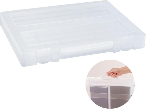 Marte Vanci Portable A4 File Box with Lid, Clear Plastic Storage Container with Handle for Photo Scrapbook Craft Art