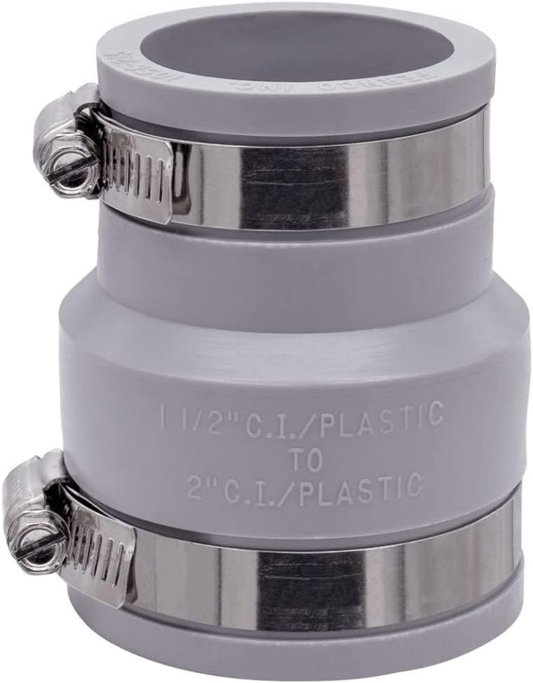 Fernco Reducing Flexible PVC Pipe Coupling, 2-in. x 1-1/2-in. for Plumbing Connections