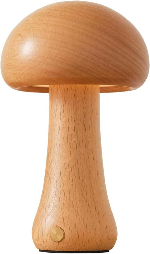 Small Wood Mushroom Lamp, LED Cordless Touch Lamp, Portable Dimmable Battery Lamp for Bedroom Nightstand