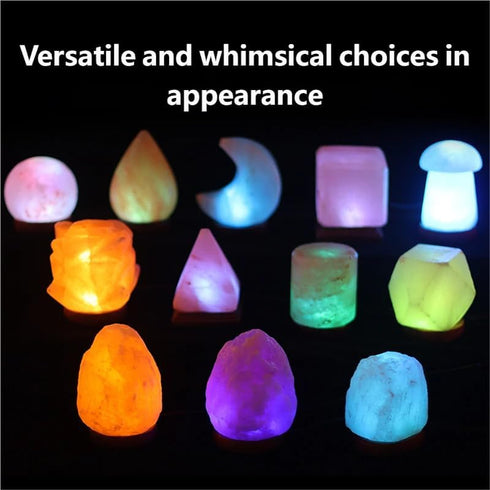 Generic Himalayan Salt Lamp with USB Power, Natural Shape, Color-Changing LED and Warm White Light, Wooden Base Night