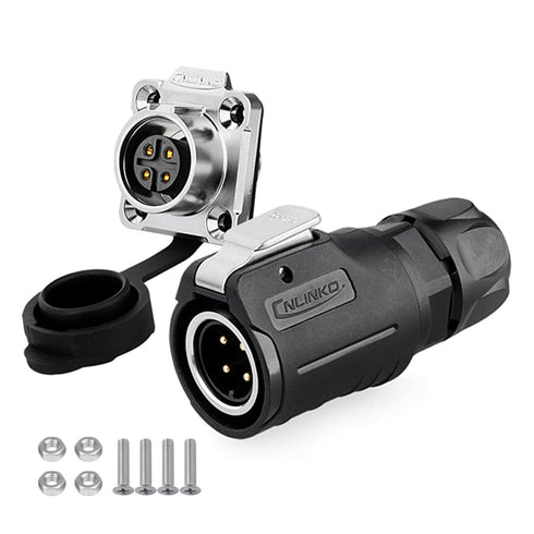 CNLINKO Outdoor Lighting Electrical Cable Power Connectors, Waterproof M16 4PIN Male to Female Panel Mount Connector