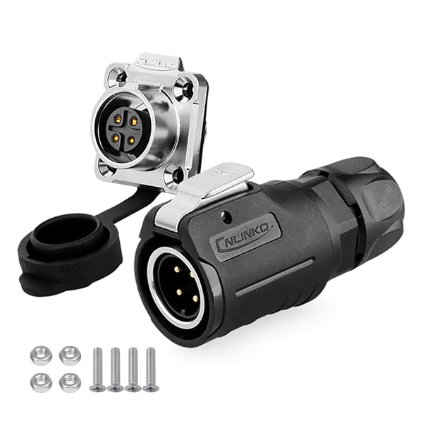 CNLINKO Outdoor Lighting Electrical Cable Power Connectors, Waterproof M16 4PIN Male to Female Panel Mount Connector