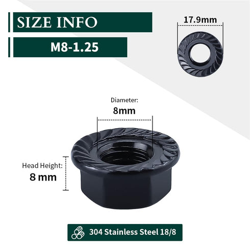 EASTLO M8-1.25 304 18-8 20 Hex Head Serrated Flange Nuts, Stainless Steel Hexagon Head Flange Nuts for Home Automotive