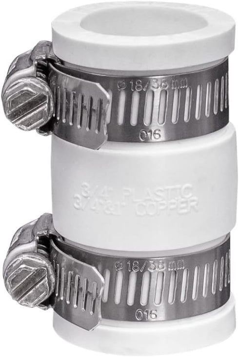 Fernco 1056-075 3/4-in. Flexible PVC Condensate Pipe Coupling in White for Plastic and Copper Plumbing