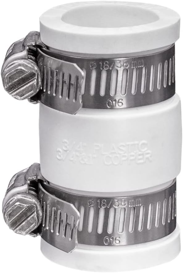 Fernco 1056-075 3/4-in. Flexible PVC Condensate Pipe Coupling in White for Plastic and Copper Plumbing