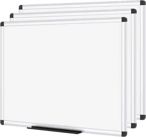 VIZ-PRO Dry Erase Board/Whiteboard, Non-Magnetic, Pack of 3, 24 X 18 Inches, Wall Mounted Board for School Office and
