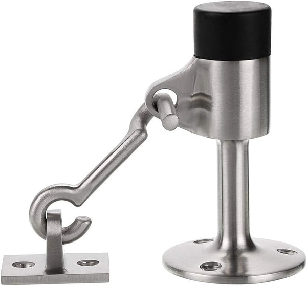 Sumnacon Stainless Steel Door Stopper with Hook - Heavy Duty Wall Mounted Doorstop, Silver
