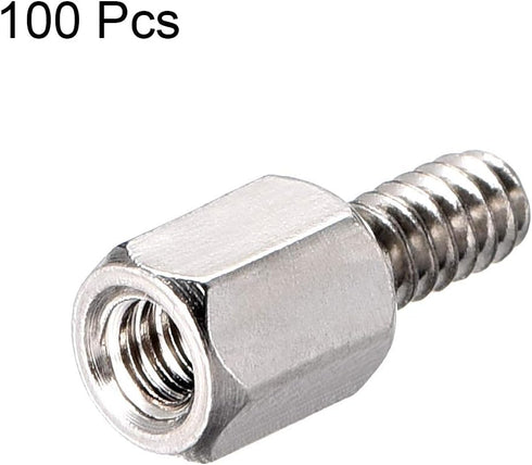 uxcell 4#-40 6+6mm F/M Brass Hex Standoff Spacer Screws, Nickel Plated 100 Pcs