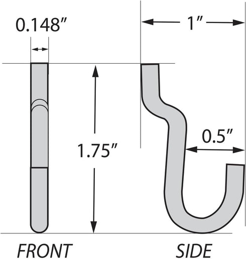 Azar Displays 700022 Metal J-Hook for Pegboard or Slatwall