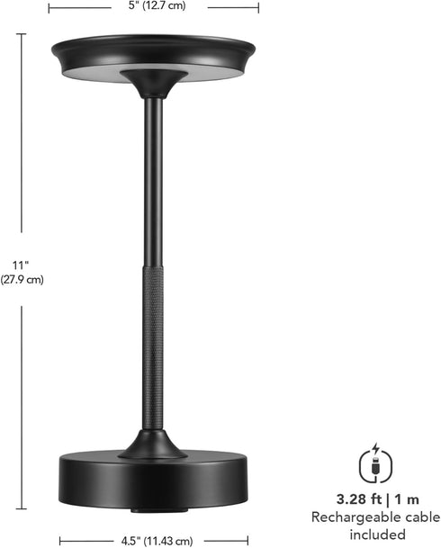 60000176 10.5" 2W 3-Level Dimmer Globe Electric Led Integrated Outdoor Table Lamp, Black, Rechargeable Battery, USB-C