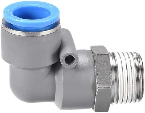 uxcell Elbow Push to Connect Air Fittings 14mm Tube OD x 1/2PT Male Thread Quick Release Connectors Grey