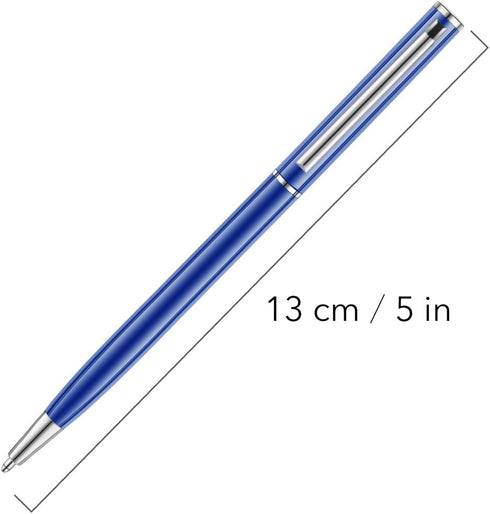 Unibene 6 Pack Glossy Blue Slim Metallic Retractable Ballpoint Pens, 1.0mm Medium Point with 6 Refills