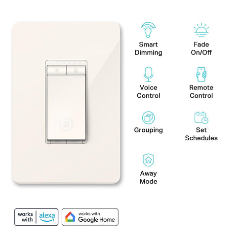 Kasa Smart Dimmer Switch HS220, Single Pole, Needs Neutral Wire, 2.4GHz Wi-Fi Light Switch Compatible with Alexa and Google Home, UL Certified, No Hub Required, Light Almond
