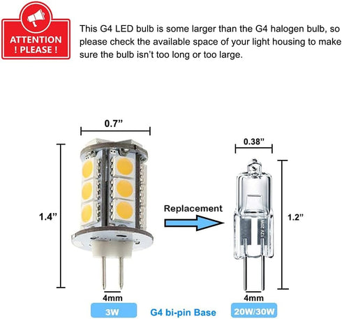 T3 G4 Bi-pin LED Light Bulb 12VAC/DC Low Voltage 3W Warm White 2700K-3000K for Outdoor Landscape Lighting
