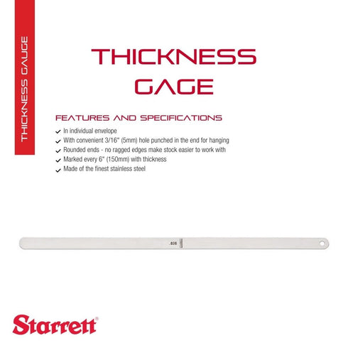 Starrett Stainless Steel Thickness Gage or Feeler Stock with Rounded Ends - Ideal for Carpenters and Home Improvement - 12" x 0.500" Size of Leaves, 0.026 Thickness - 667S-26