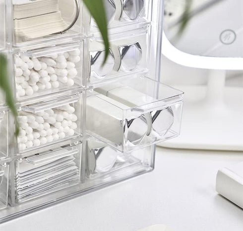 Mini Desktop Drawer Box, 12 Compartments Plastic Organizer for Office, School, Jewelry, Hair Clips, Small Parts Storage