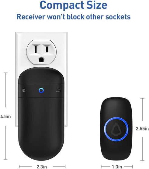 SECRUI Wireless Doorbell, 1000ft Coverage with 2 Plug-In Receivers, 52 Chimes, 110dB Loud Sound, LED Flash