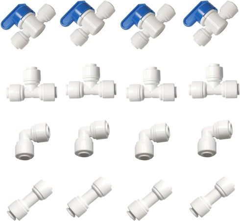 Push to Connect Water Filtration Line Tube Pipe Fittings, 1/4" O.D. Tube Quick Connector, 16pcs