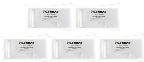 Plymor 3" x 5" Reclosable Plastic Bags, 2 Mil, Pack of 500