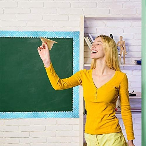 Outus 65.6 Feet Turquoise Scallops Borders, Ocean Wave Decorative Trim for Home School Classroom Decorations, 3 Inches